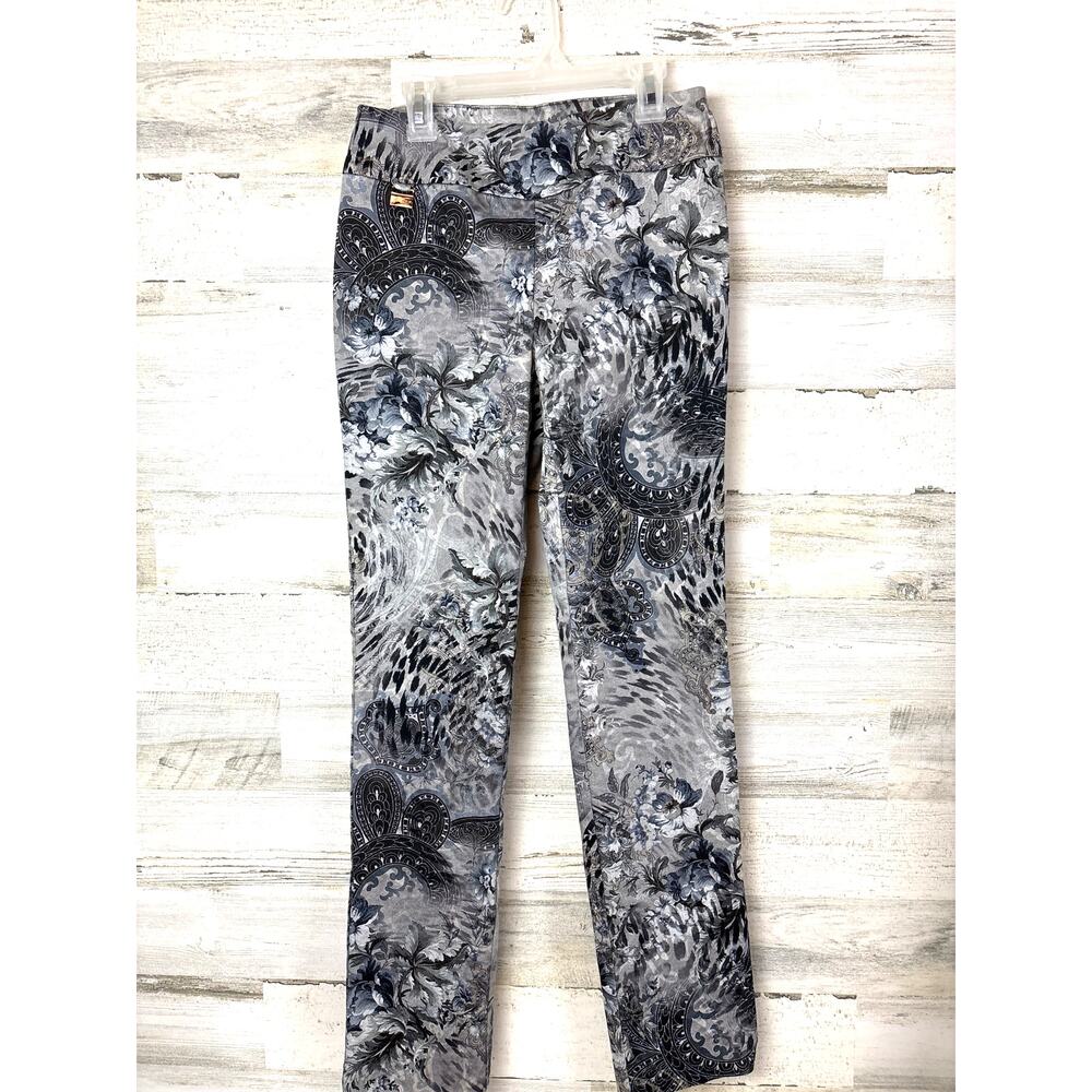 Lisette L Womens 2 Gray Paisley Pull On Stretch Ankle Legging Pants Casual Wear